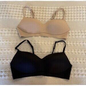 TWO EBY Bras Wireless Size Large Black & Nude Like New RN# 136646 Support Lift